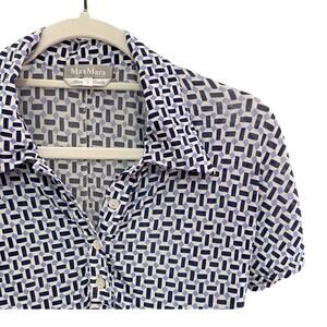 Max Mara Made in Italy Geometric Print Semi-Sheer Polo Shirt Size Small 726G